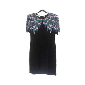 Vintage Black Mini Dress with Colorful Accents